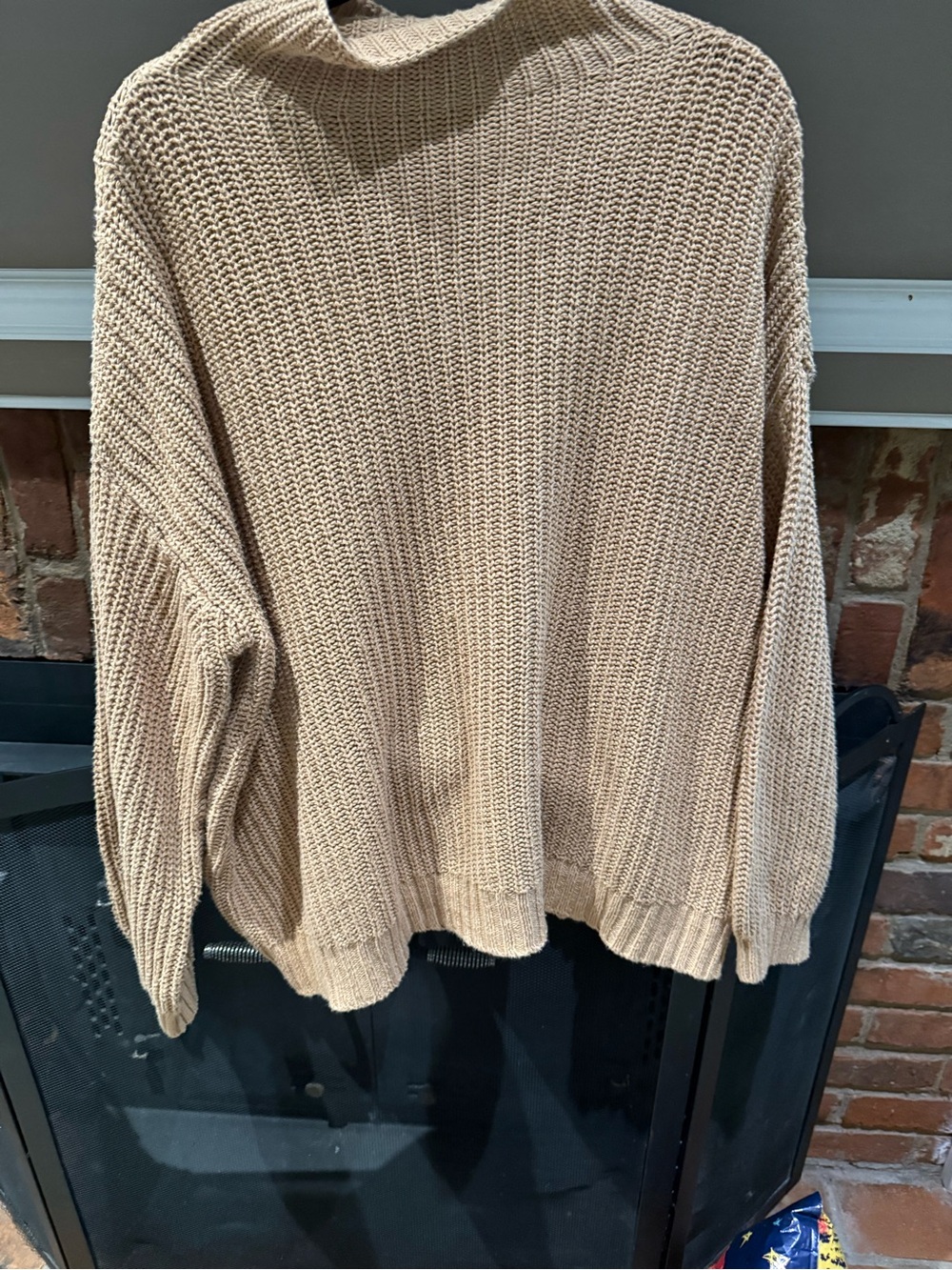 American Eagle Oversized Chunky Knit Mock Neck Sweater Tan Boho XS / TP